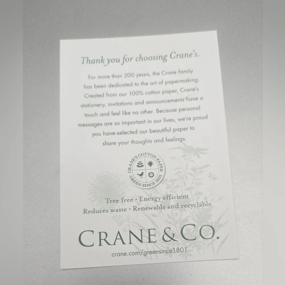 CRANE & CO, INC ENVELOPES - (19) 4 x 5 9/16 Beach Glass Kid Finish Paper